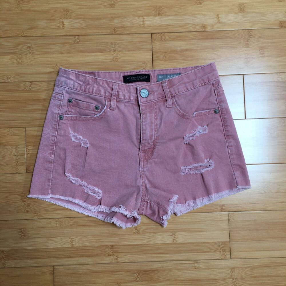 High Waisted Shorty- Aeropostale Pink Distressed Denim Jean Shorts